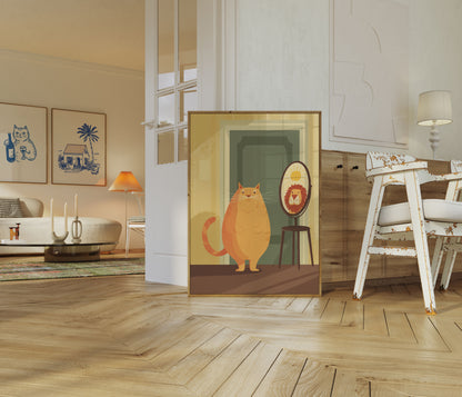 Cat Looking in Mirror Poster