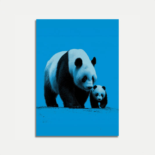 Panda Family Blue Poster