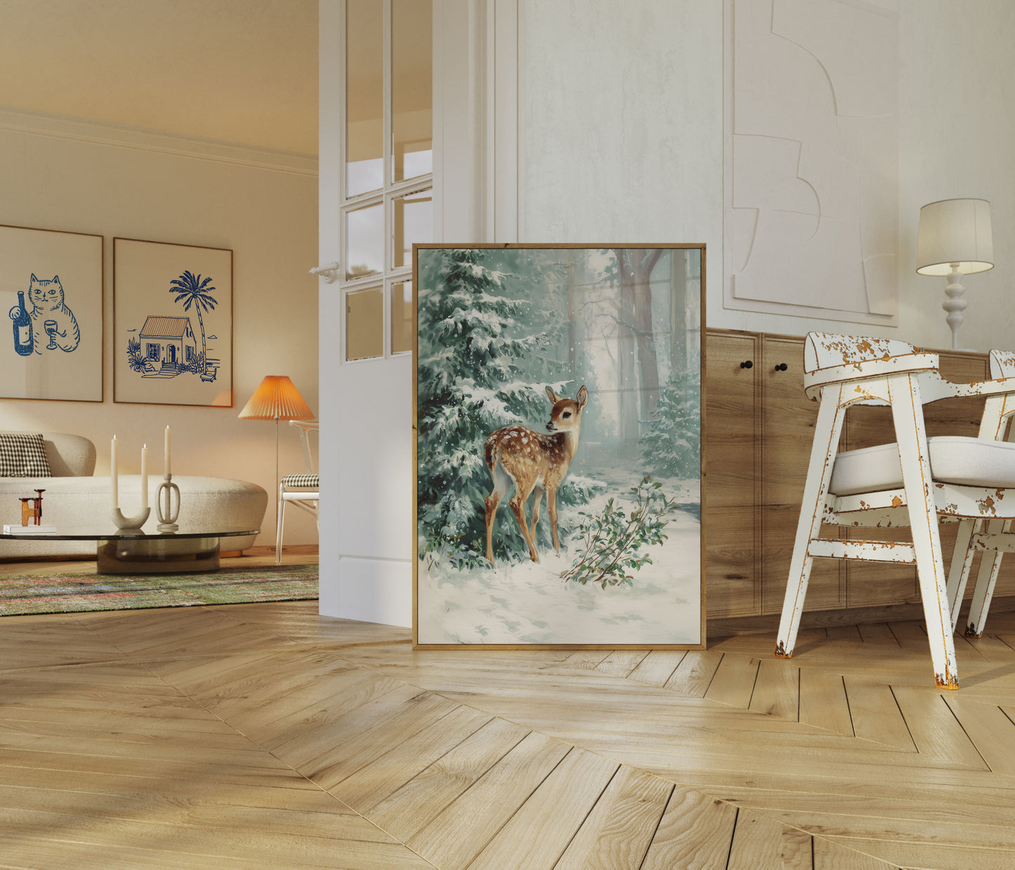 Fawn in Snowy Forest Poster