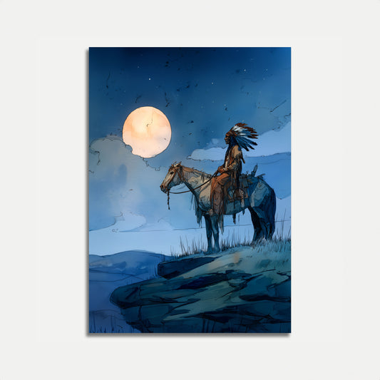 Moonlit Native Warrior Poster
