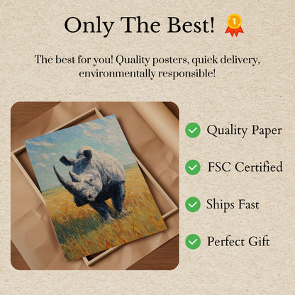 Majestic Rhino Wild Grasslands Poster