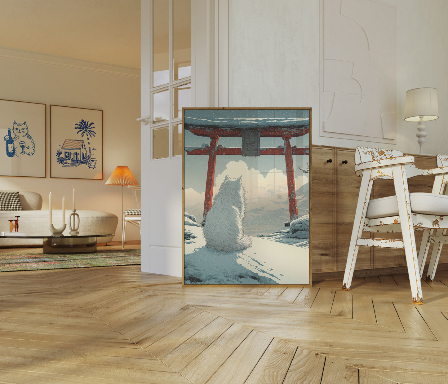 White Cat at Japanese Gate Poster