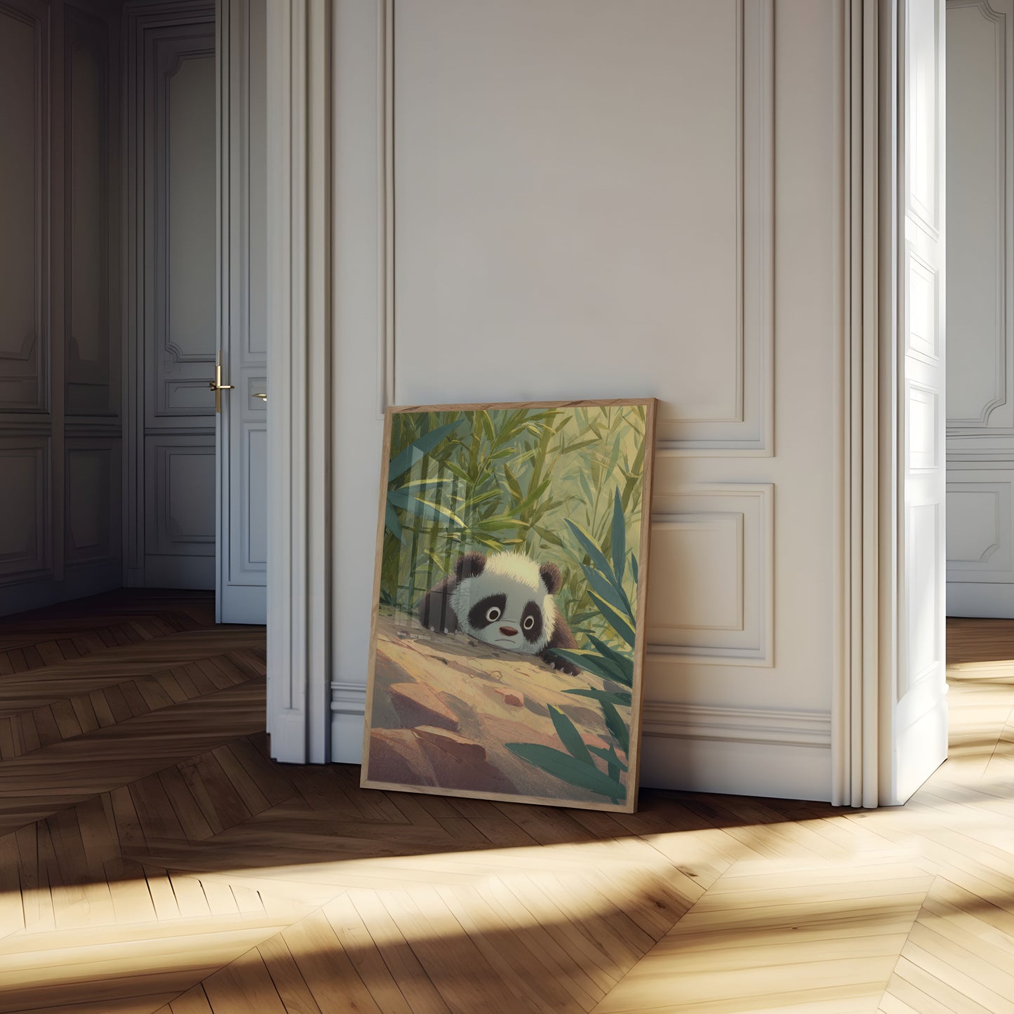 Affiche Panda Curieux Parmi les Bambous