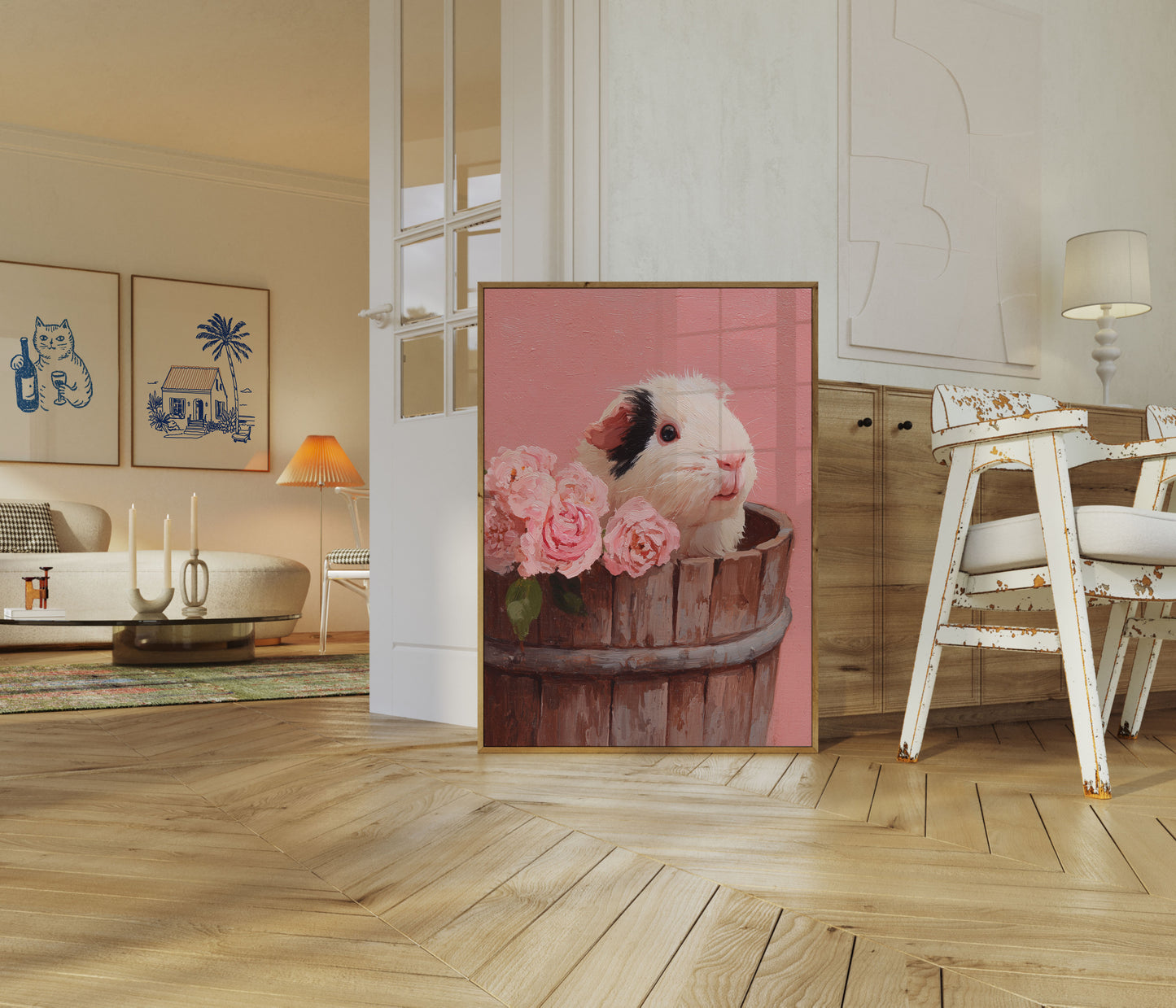 Roztomilý morský prasečí květinový plakát