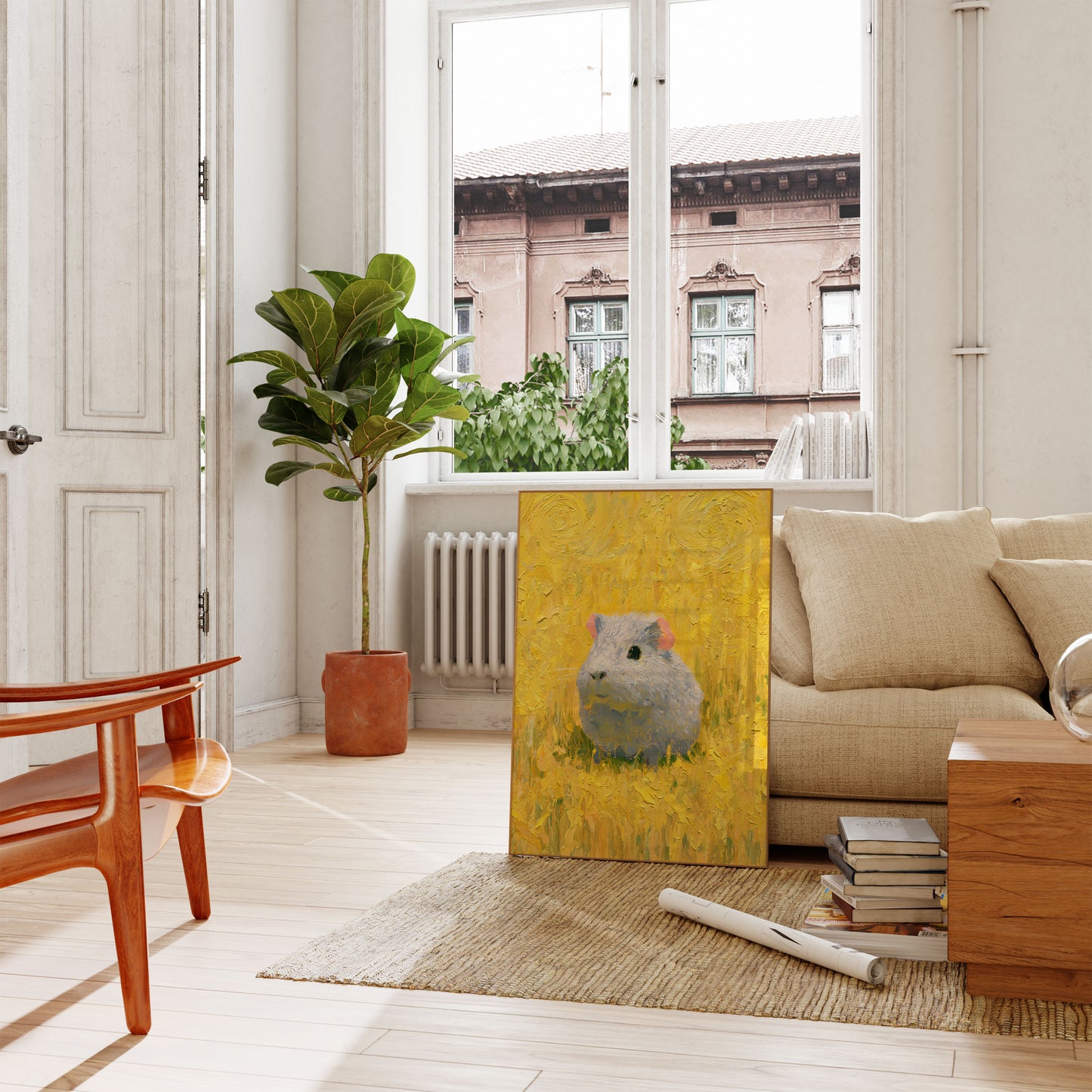 White Guinea Pig Portrait Poster