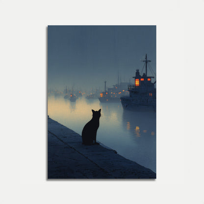 Cat Watching Harbor Ships Poster