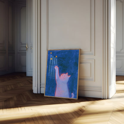 Cat Reaching for Stars Poster
