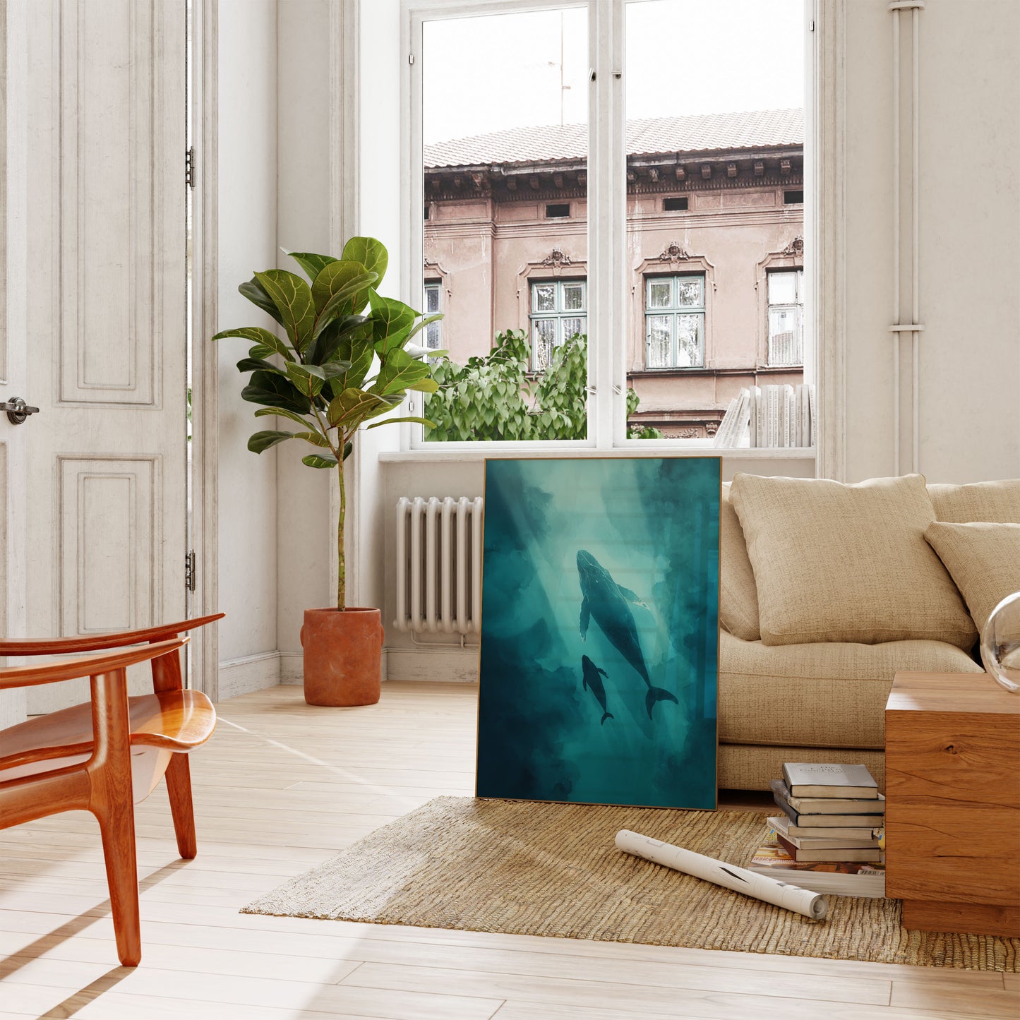 Humpback Whales in Ocean Light Poster