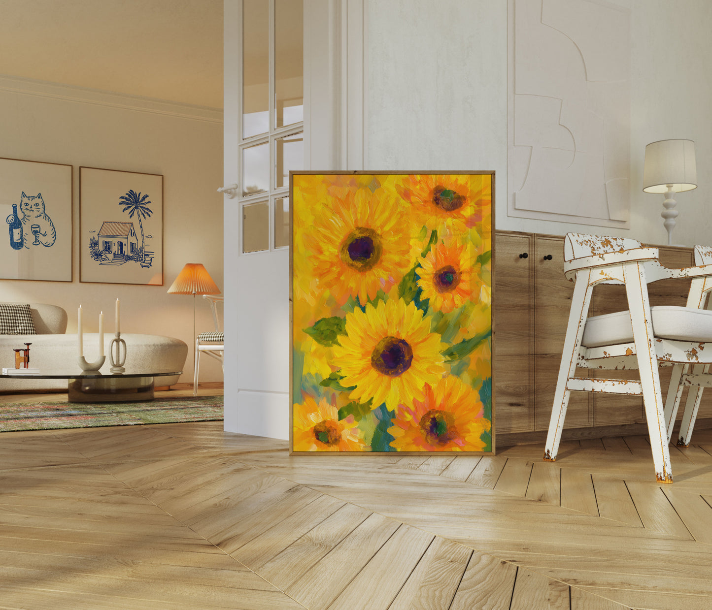 Zonnebloemen Olieverfschilderij Poster