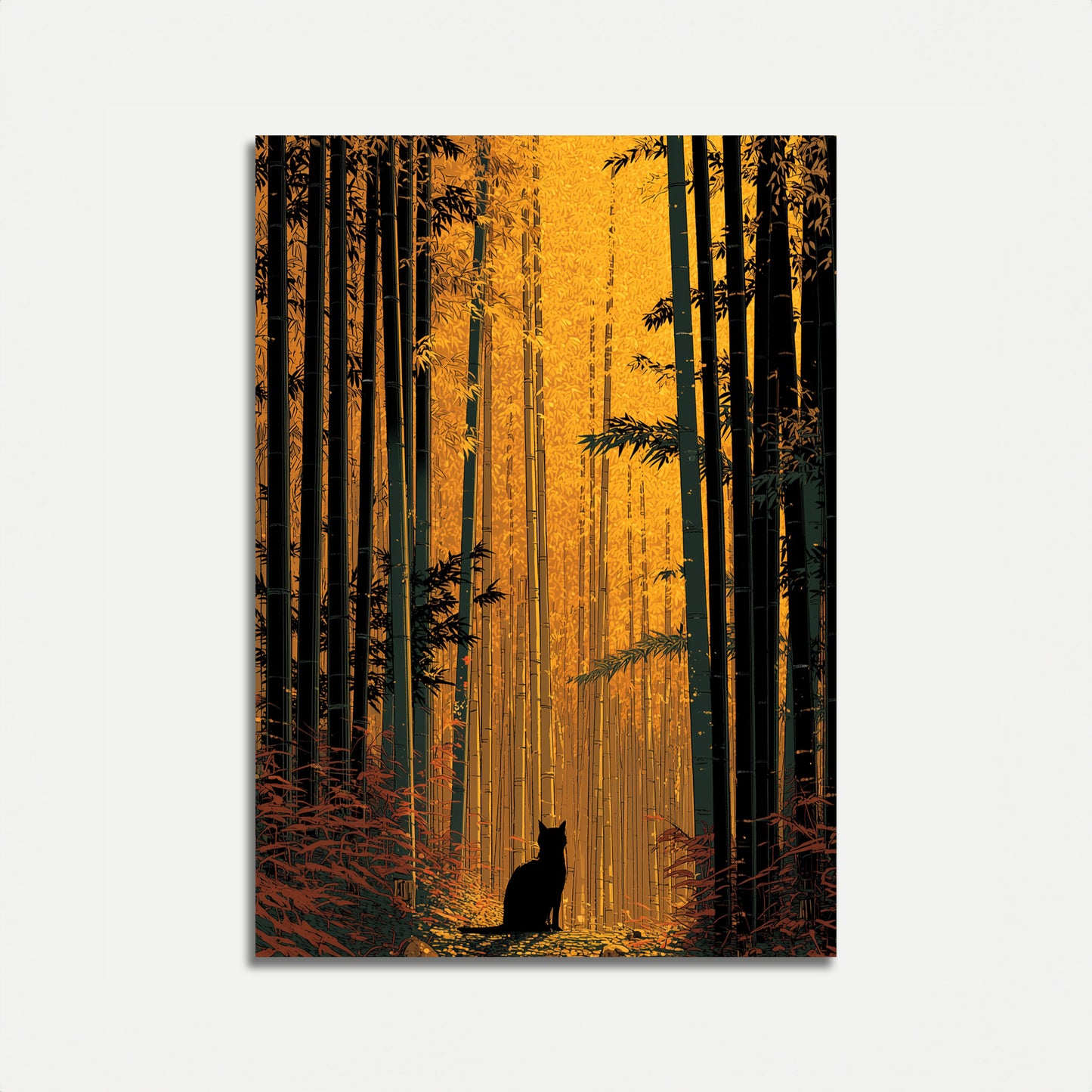 Cat in Bamboo Forest Poster