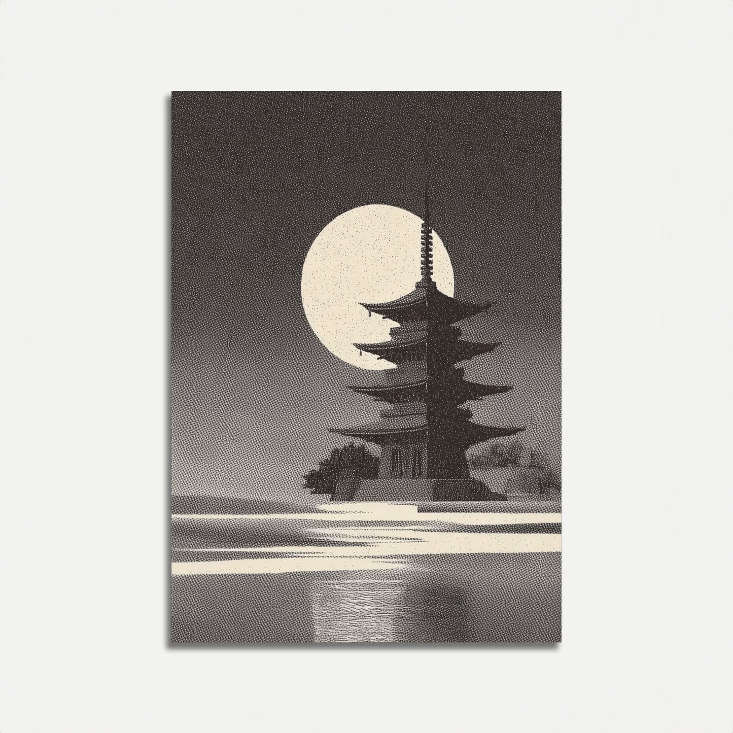 Pagoda Under Moonlight Poster