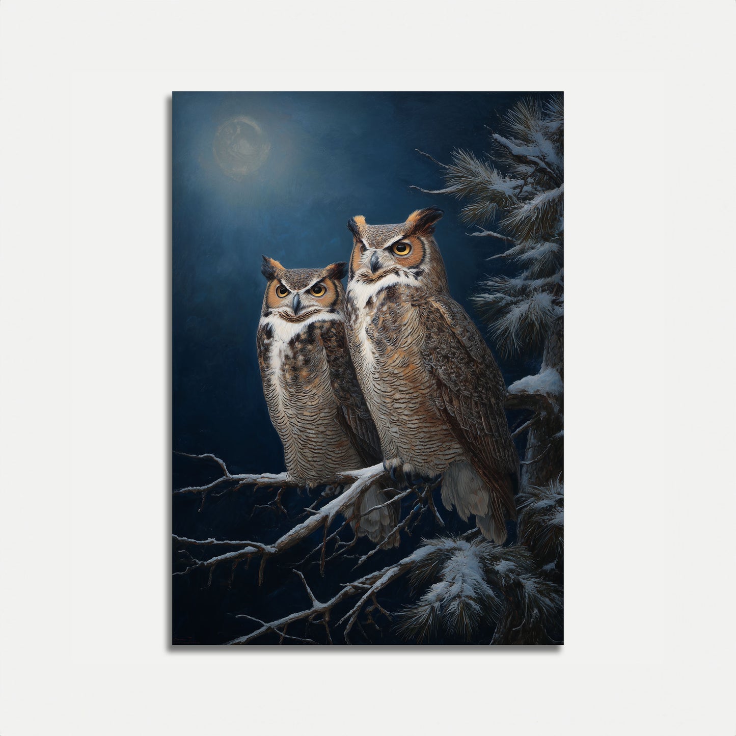 Snowy Owls Moonlight Winter Poster