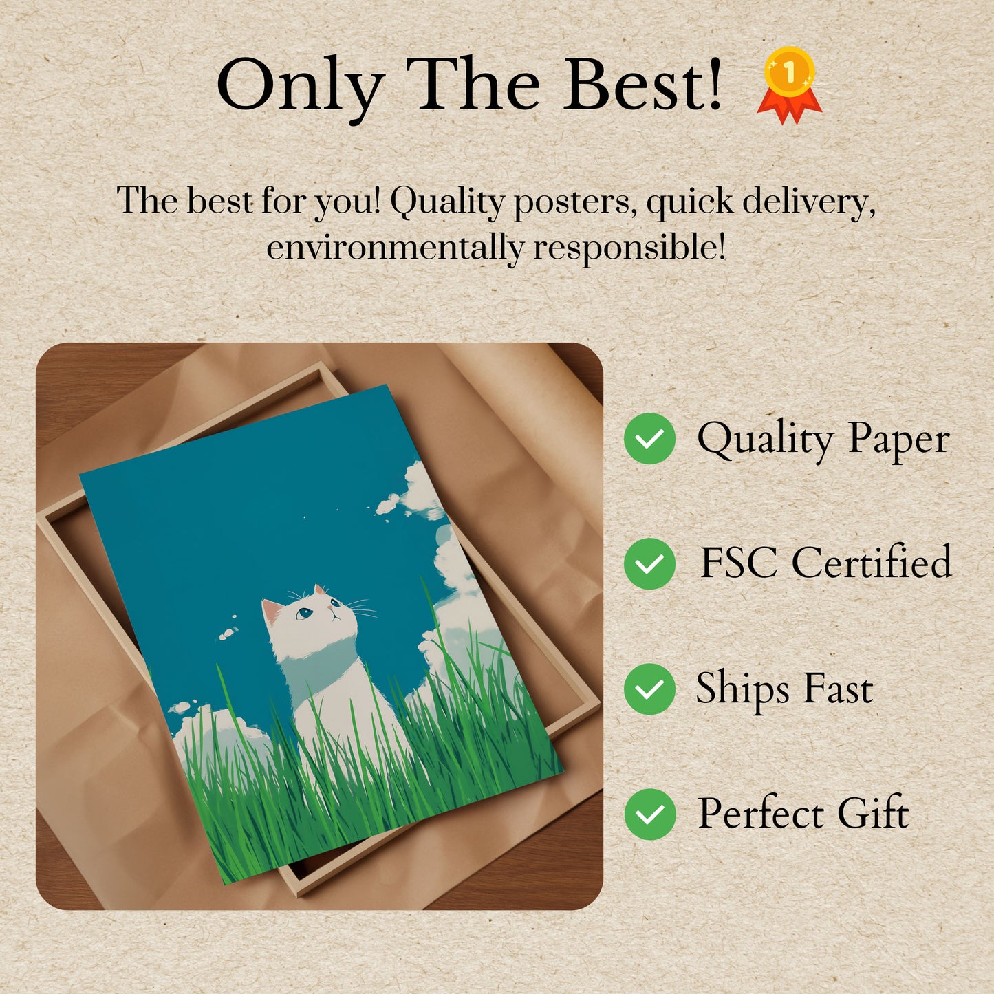 Póster de gato blanco curioso