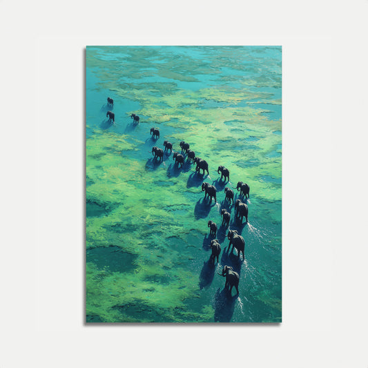 Plakát Stáda Slonů Přecházející Vodu