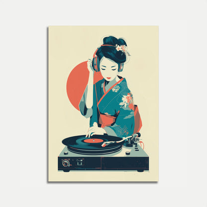 Retro Vinyl DJ Geisha Poster