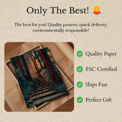 Forest Path Through Redwoods Poster