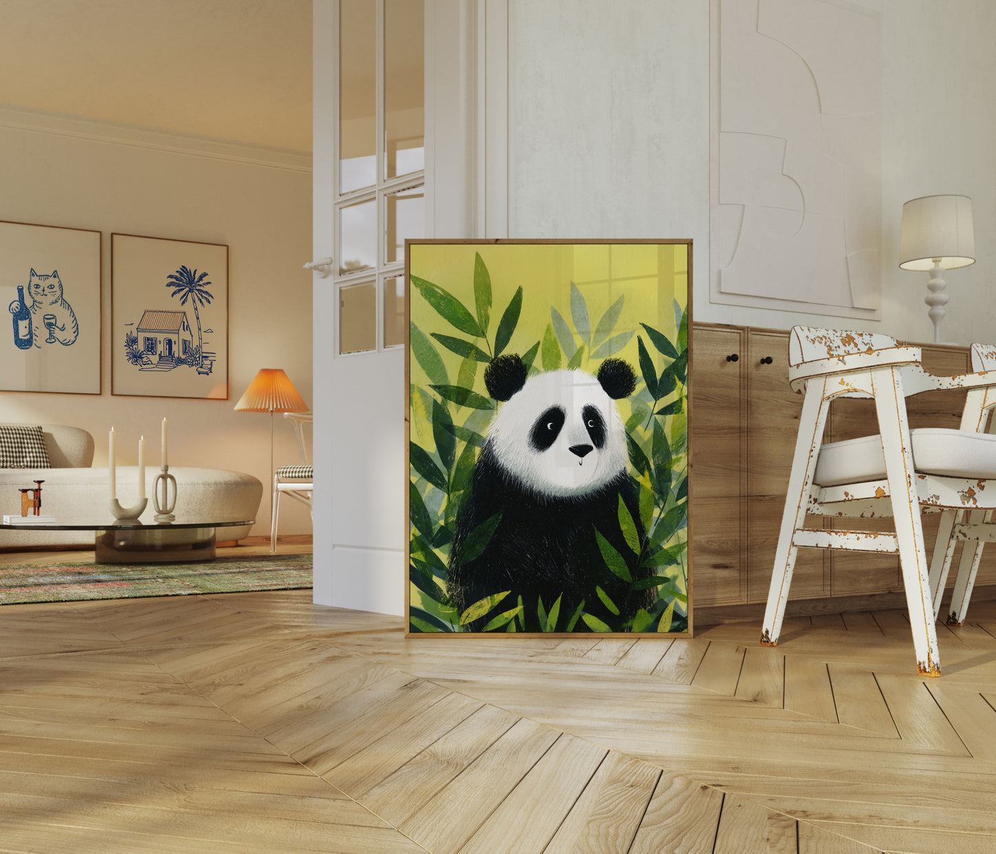 Gentle Panda in Leaves Poster