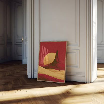 Desert Landscape with Golden Moon Poster
