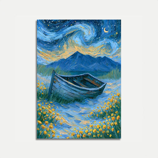 Póster Paisaje Montañoso Noche Estrellada
