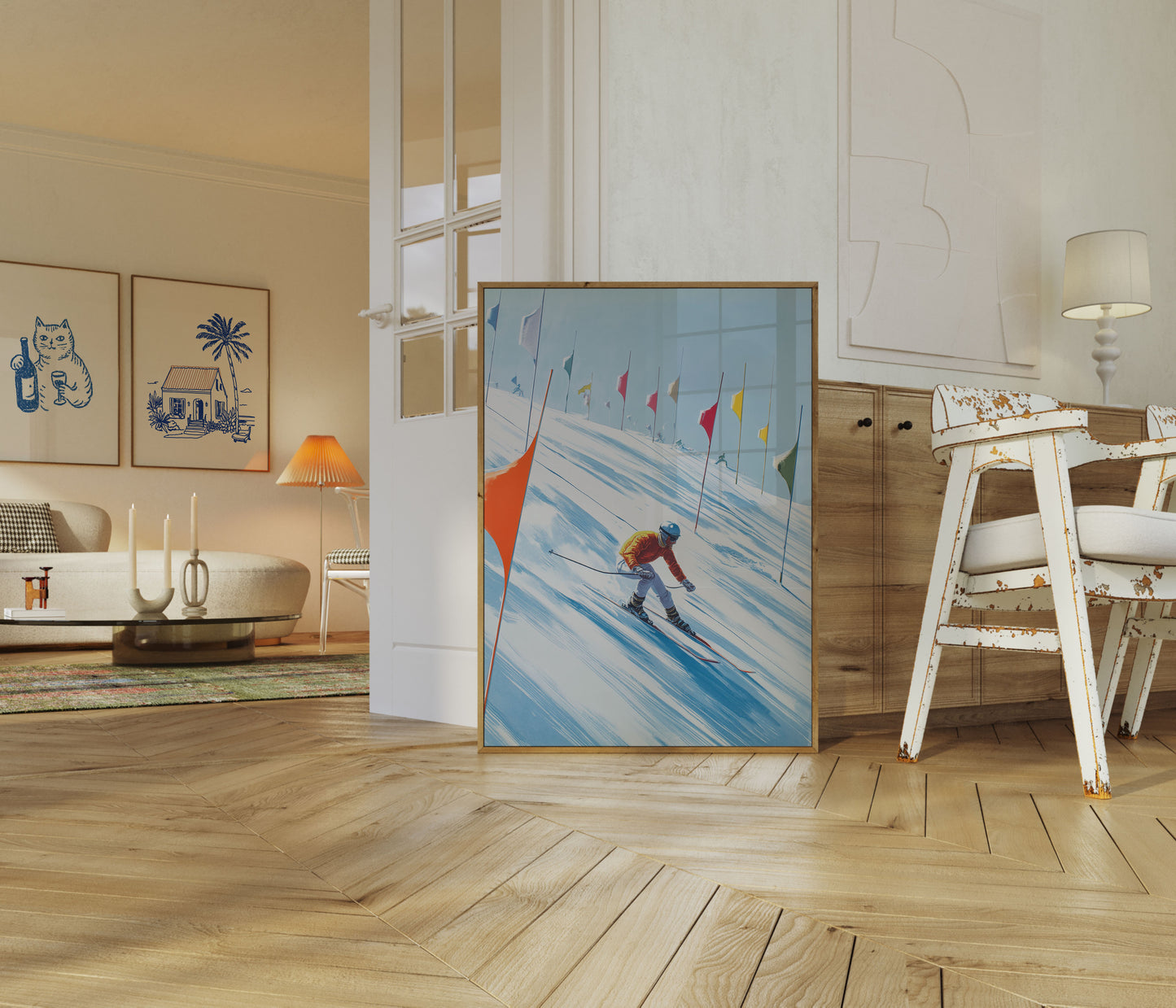 Ski-Rennen in den Bergen Poster