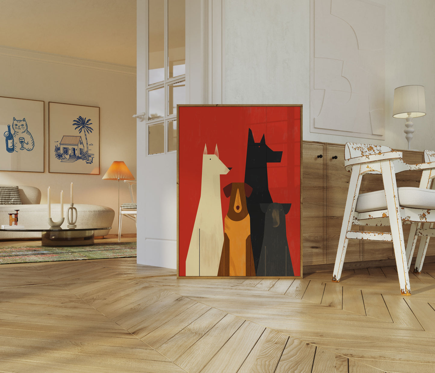 Abstrakcyjny Plakat Psów Geometrycznych