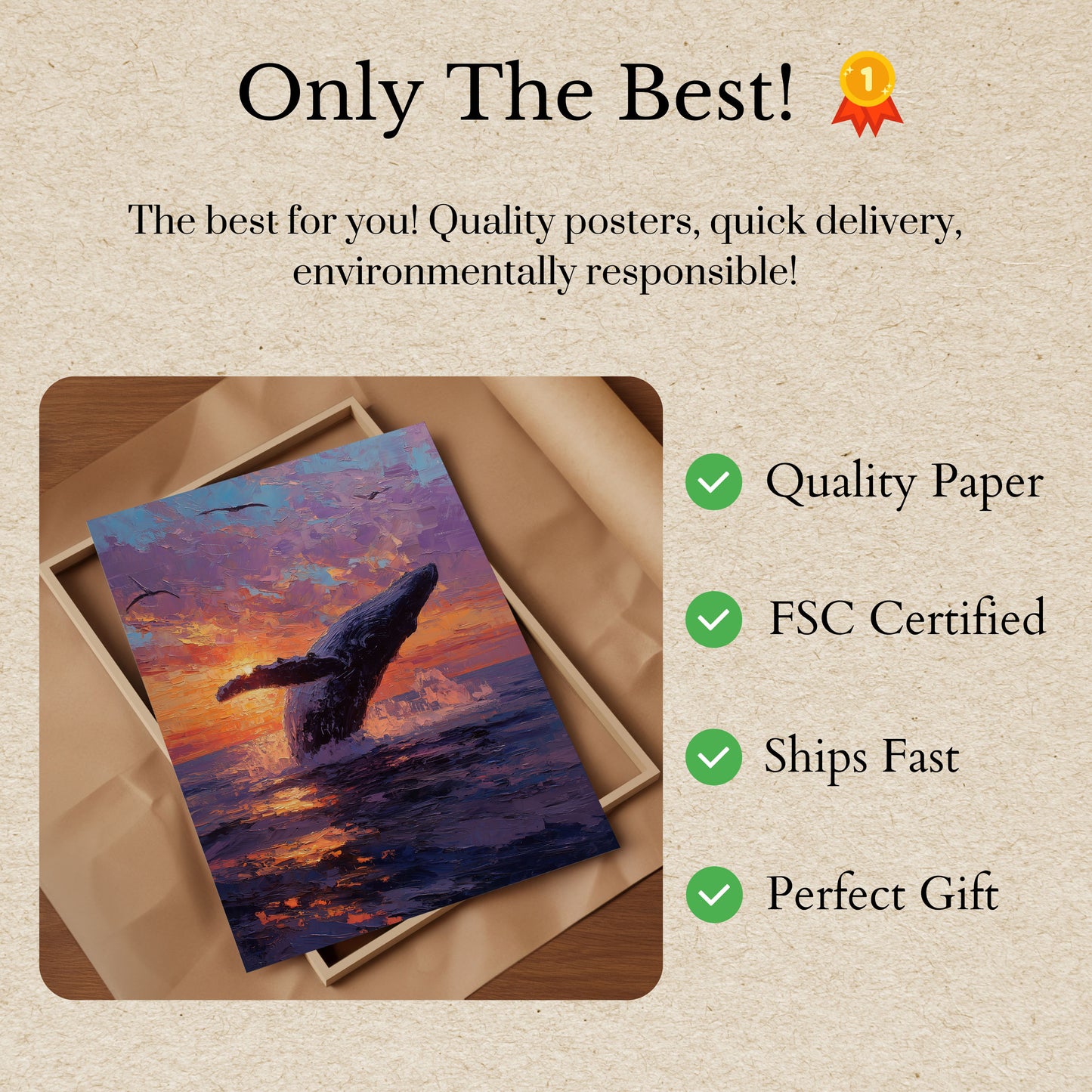 Whale Breaching at Sunset Poster