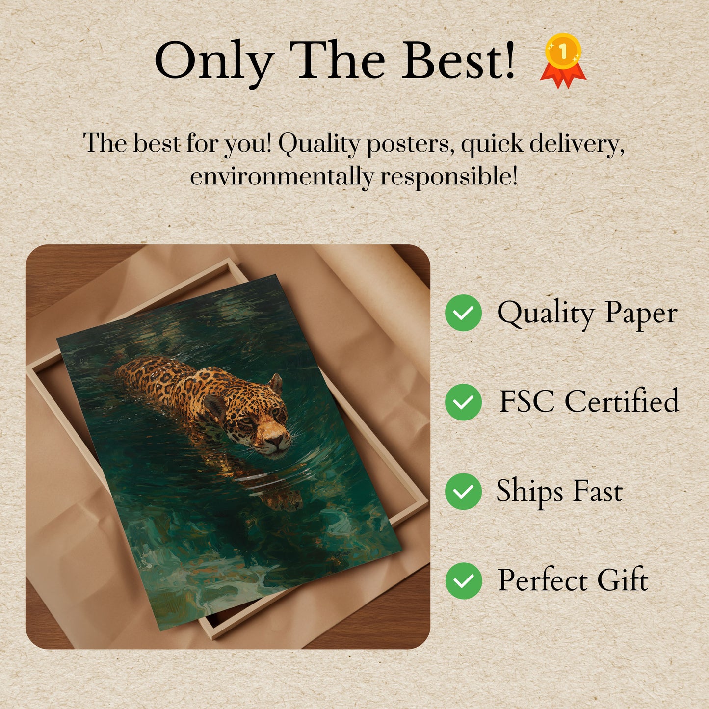 Jaguar Swimming in River Poster
