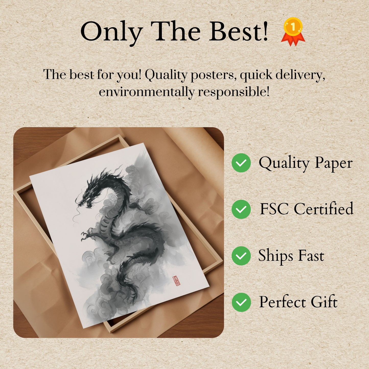 Mystical Chinese Dragon Ink Poster