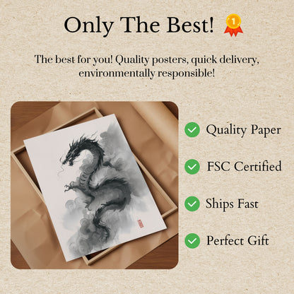 Mystical Chinese Dragon Ink Poster