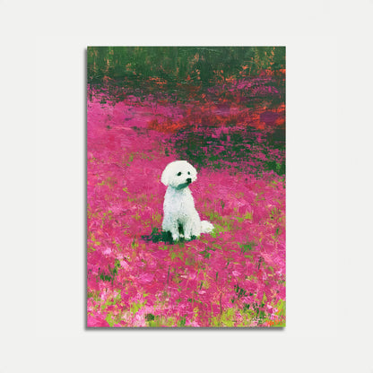 Hvit Hund i Blomstereng Plakat