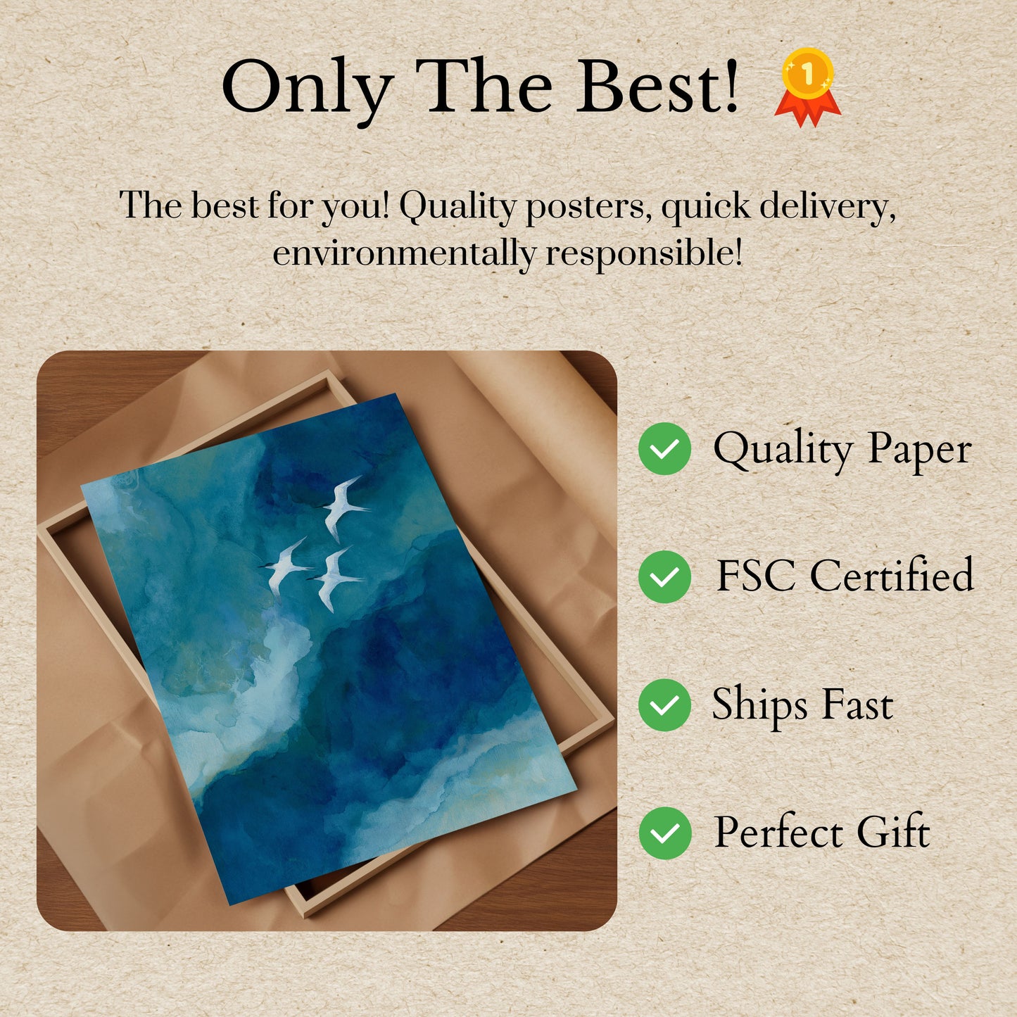 Seabirds Over Ocean Waves Poster