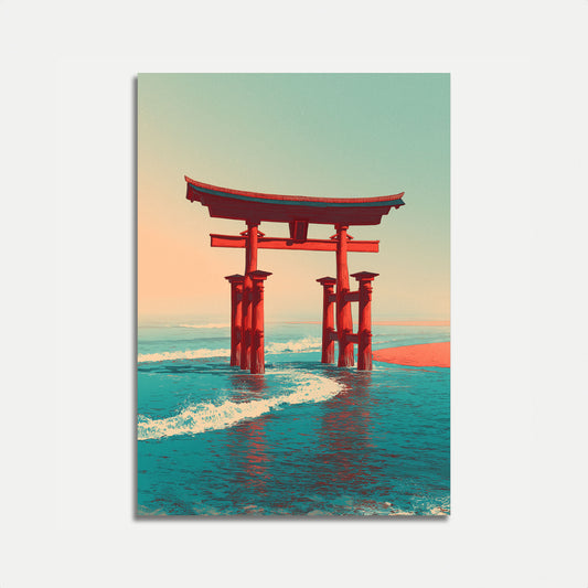 Affiche Portique Torii Rouge Océan