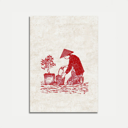 Gartner som vanner plante-plakat