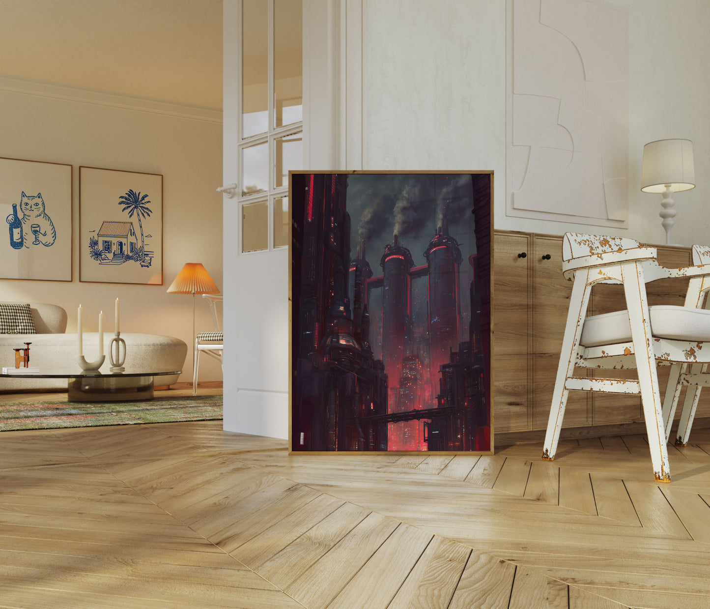 Neon Cyberpunk City Skyline Poster