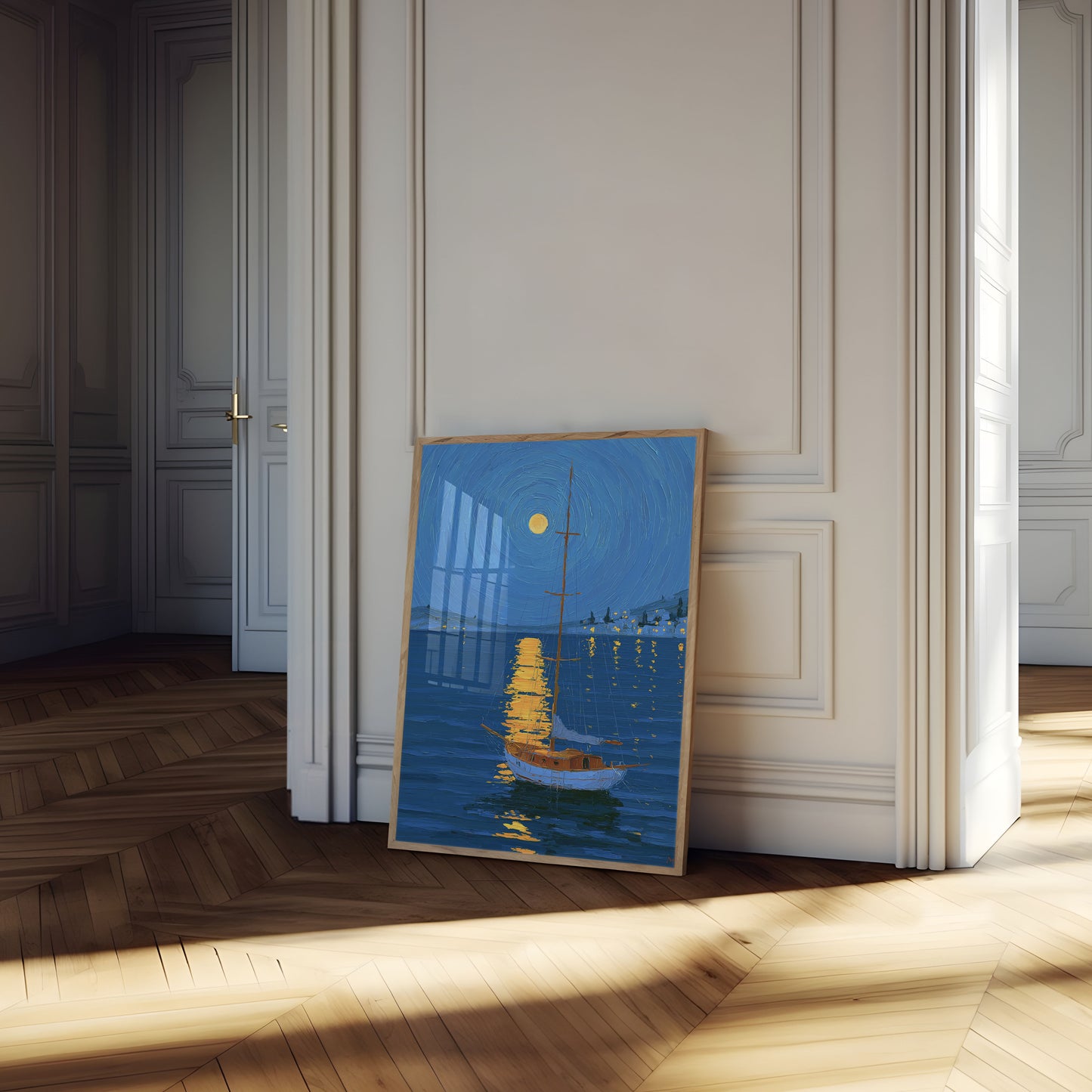 Sailboat Under Moonlight Poster