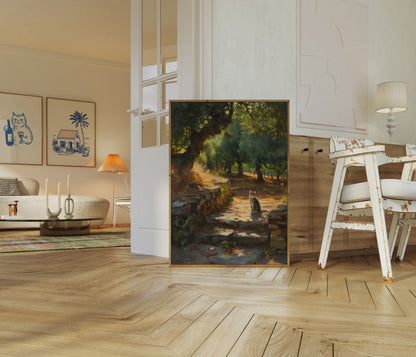 Tabby Cat Garden Path Poster