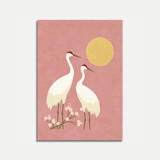 Cranes in Moonlight Poster