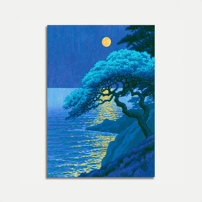 Moonlit Coastal Tree Poster