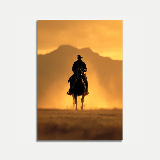 Sonnenuntergang-Reiter Western-Poster