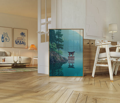 Pôster do Templo Japonês nas Montanhas Enevoadas