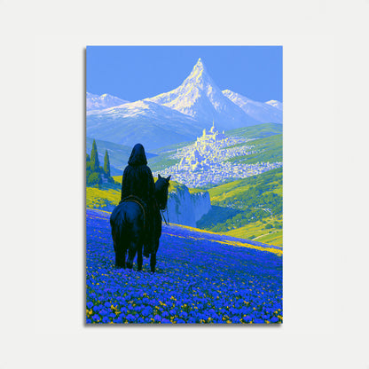 Traveler on Horseback Mountain Poster
