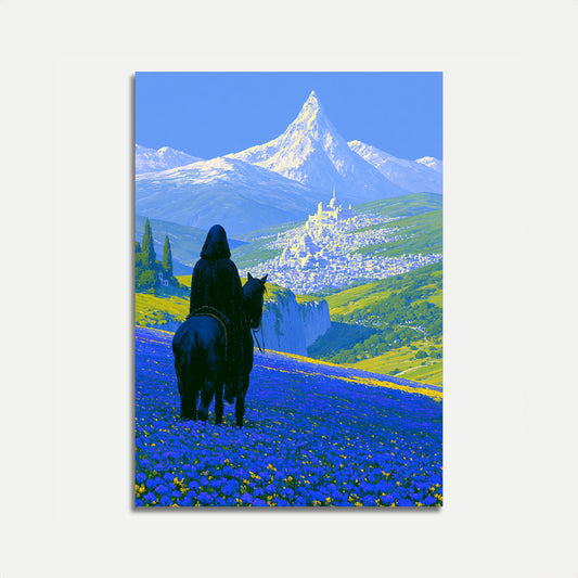 Voyageur à cheval Affiche montagne