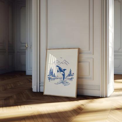 Leaping Orca Mountain Landscape Poster