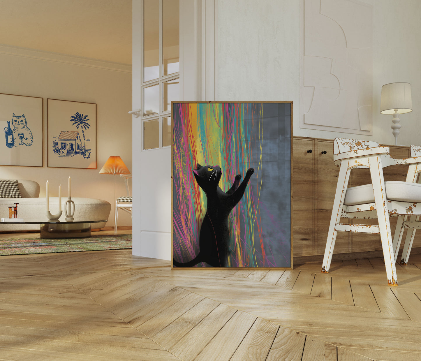Pôster de Gato Dançante Colorido