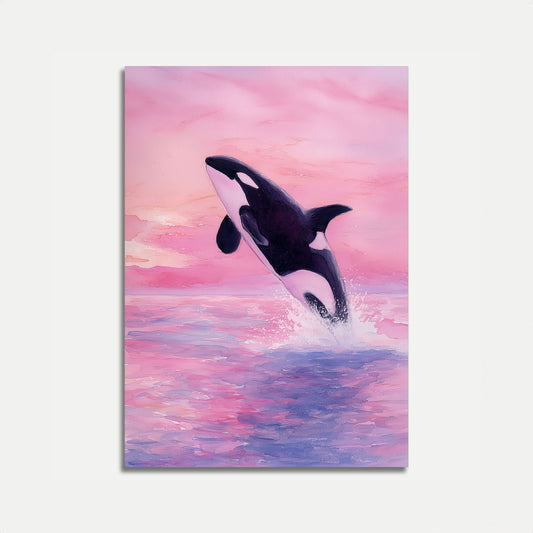 Leaping Orca Ocean Sunset Poster