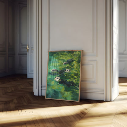 Affiche Loutres Nageant dans l'Eau Verte