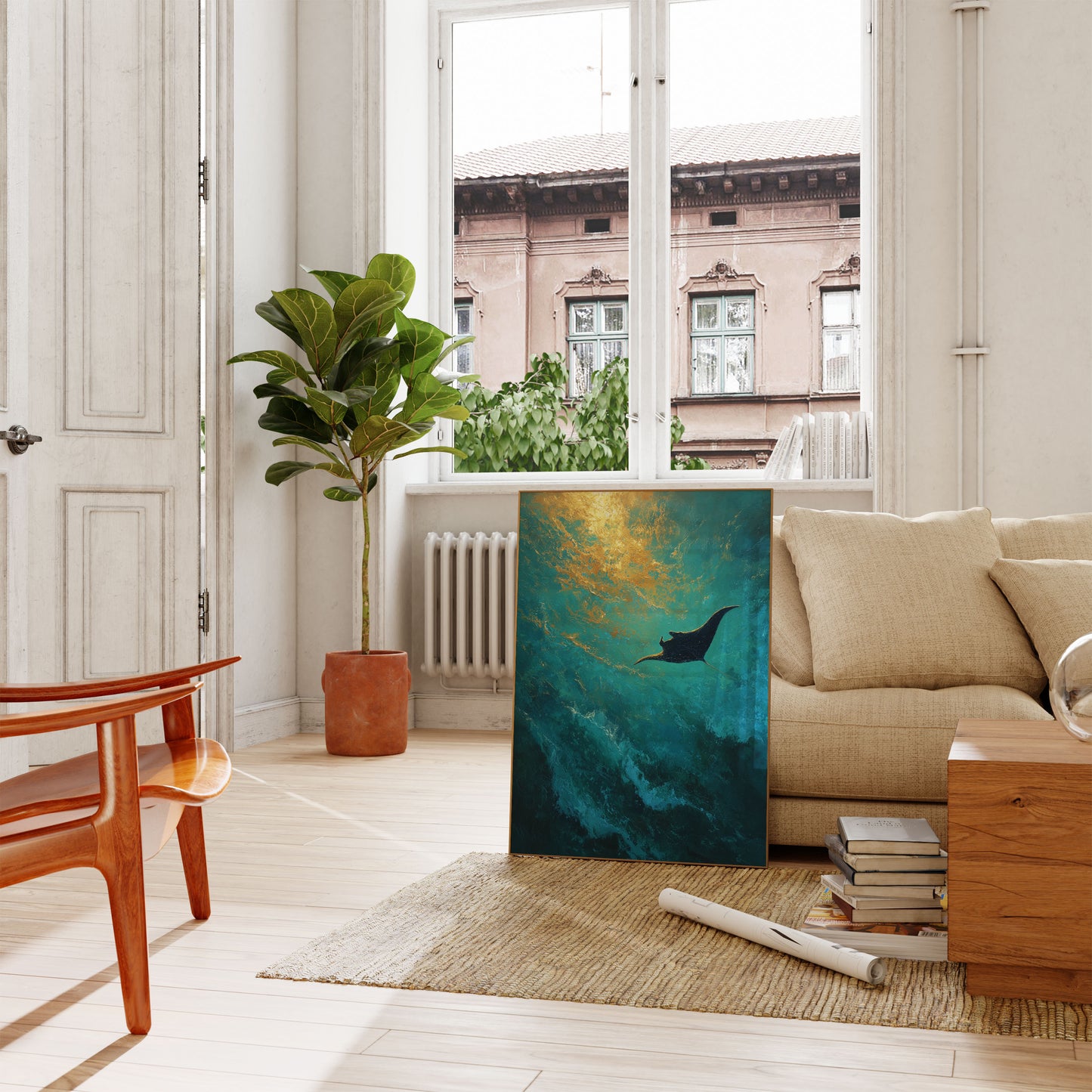 Manta Ray Zwemmende Onderwater Poster