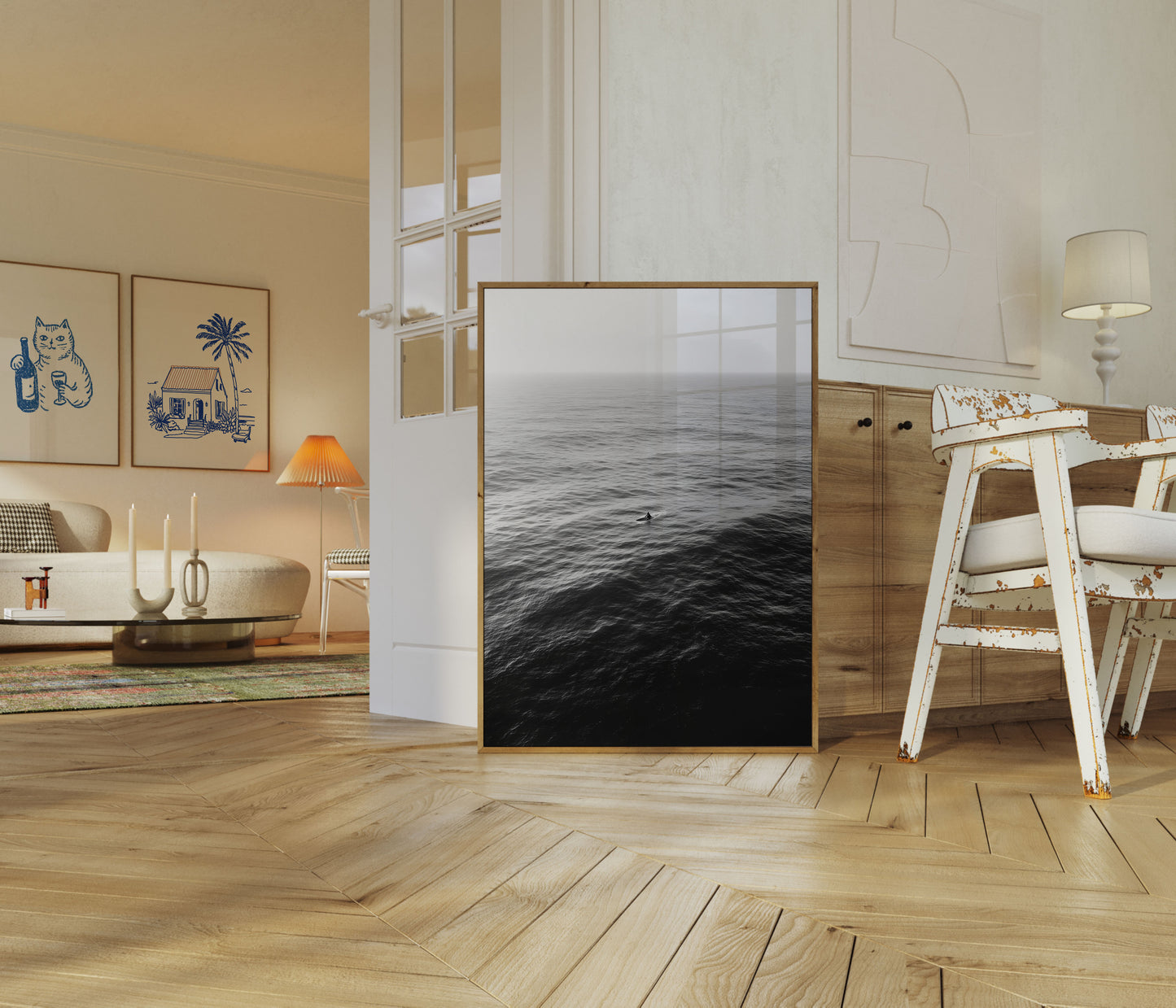 Solitary Surfer Ocean Poster