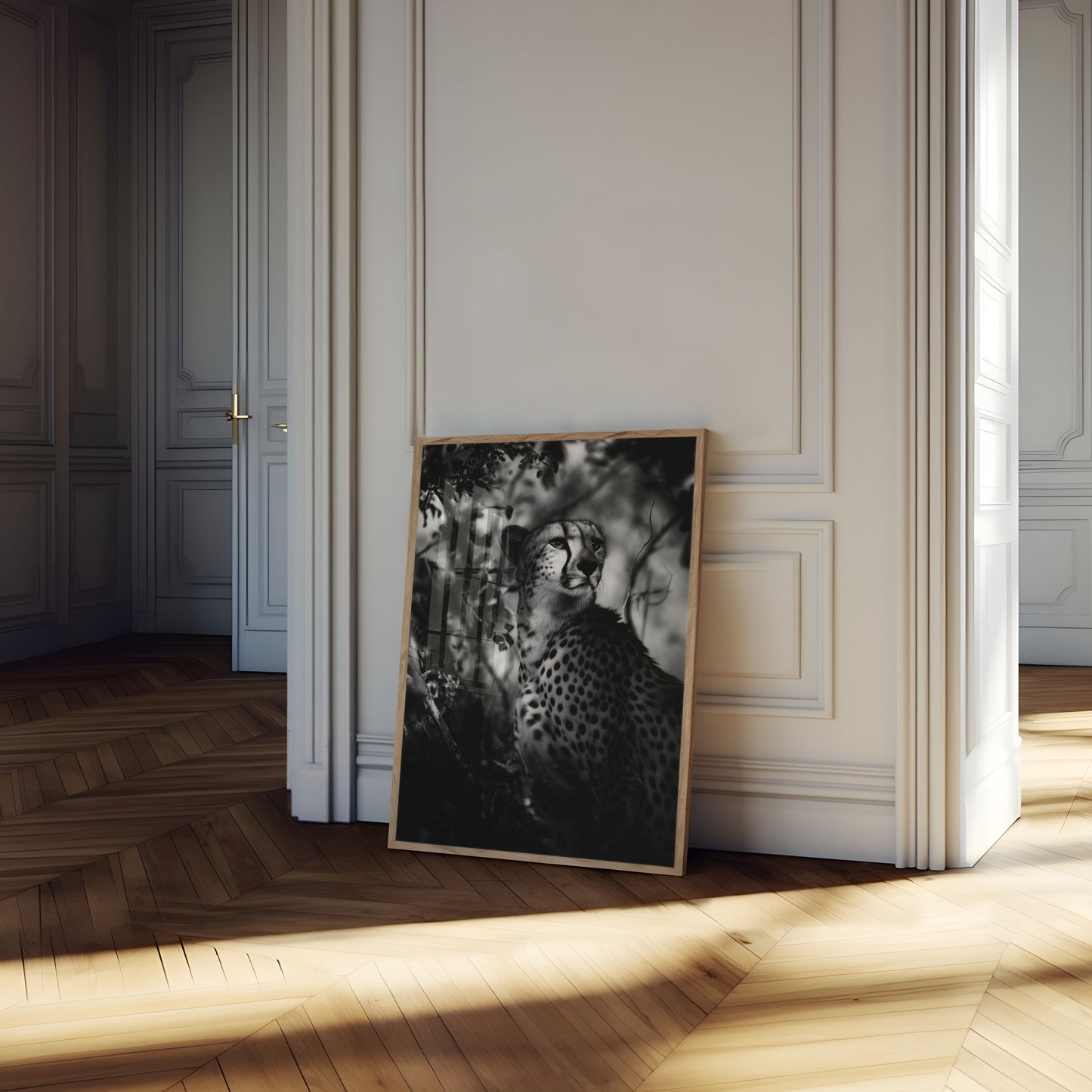 Majestic Cheetah Black and White Poster