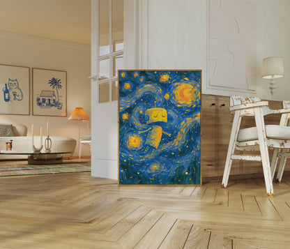 Starry Night Dreaming Robot Poster
